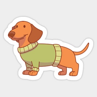 Red dachshund wearing a green sweater Sticker